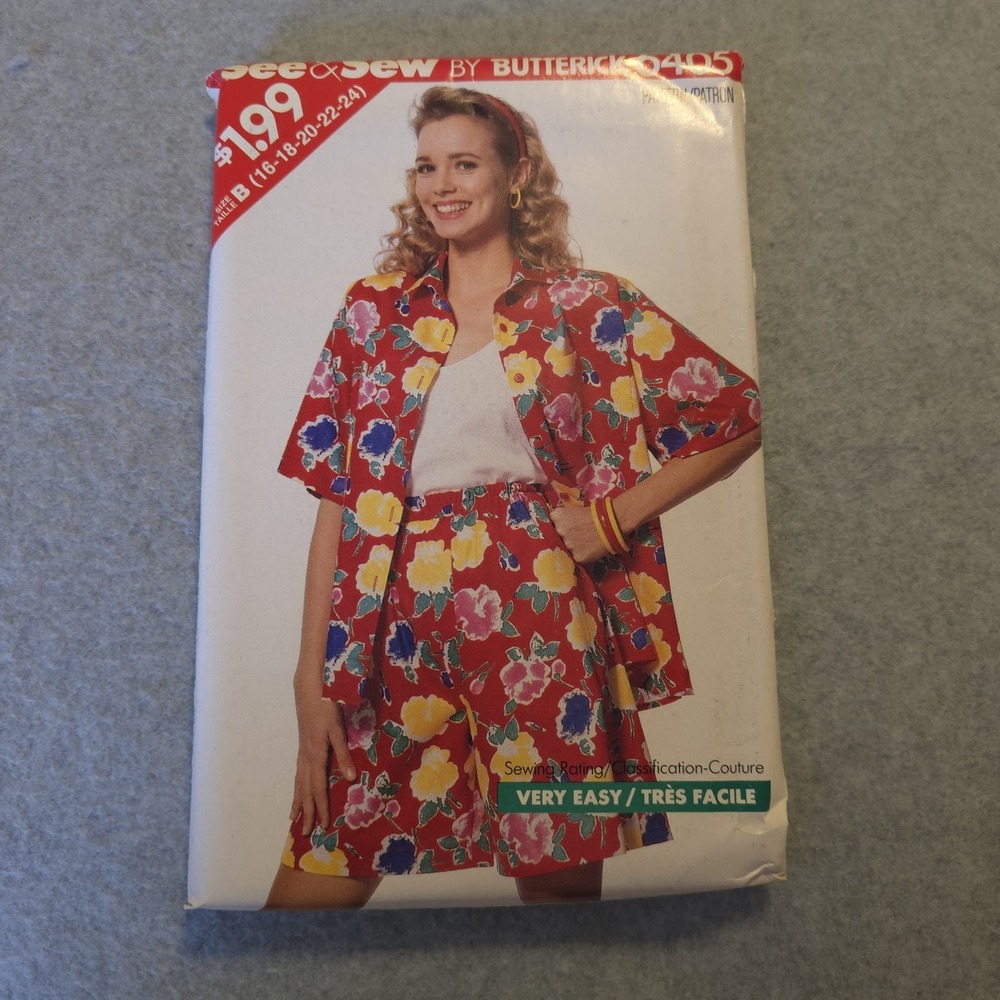 Vintage Butterick 6405 See & Sew Shorts & Jacket Pattern Sz 16-24 Uncut 1980s